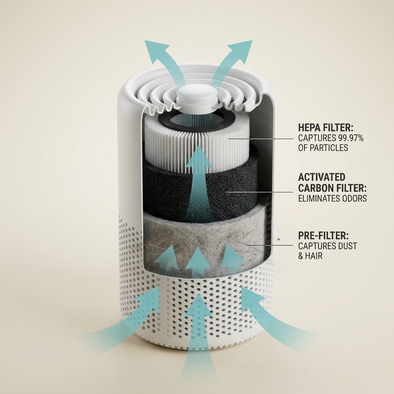 Purificateur d'Air Compact — Filtre HEPA | Air Sain à la Maison